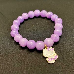 10mm Lavender Amethyst Hello Kitty Pendant Beaded Bracelet